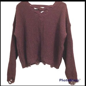 NWT Derek Heart Distressed /Frayed Sweater Size M Color Purple like Lavender